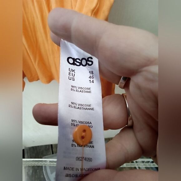 ASOS Orange Ruffle Sleeve Dress Size 14 Women - Picture 3 of 5